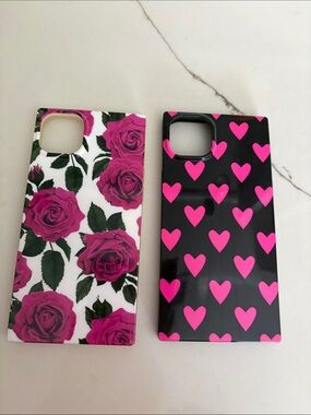 Pink Rose and Heart Decorative Phone Case Set - Stylish Pink Pattern Covers